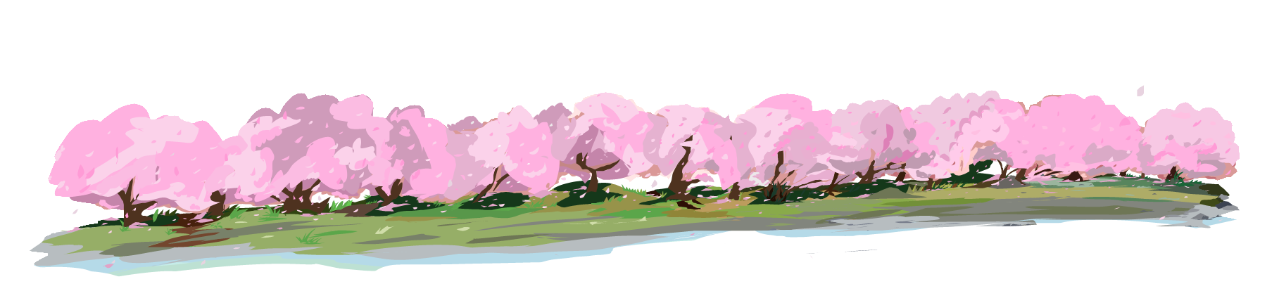 桜並木の風景イラスト