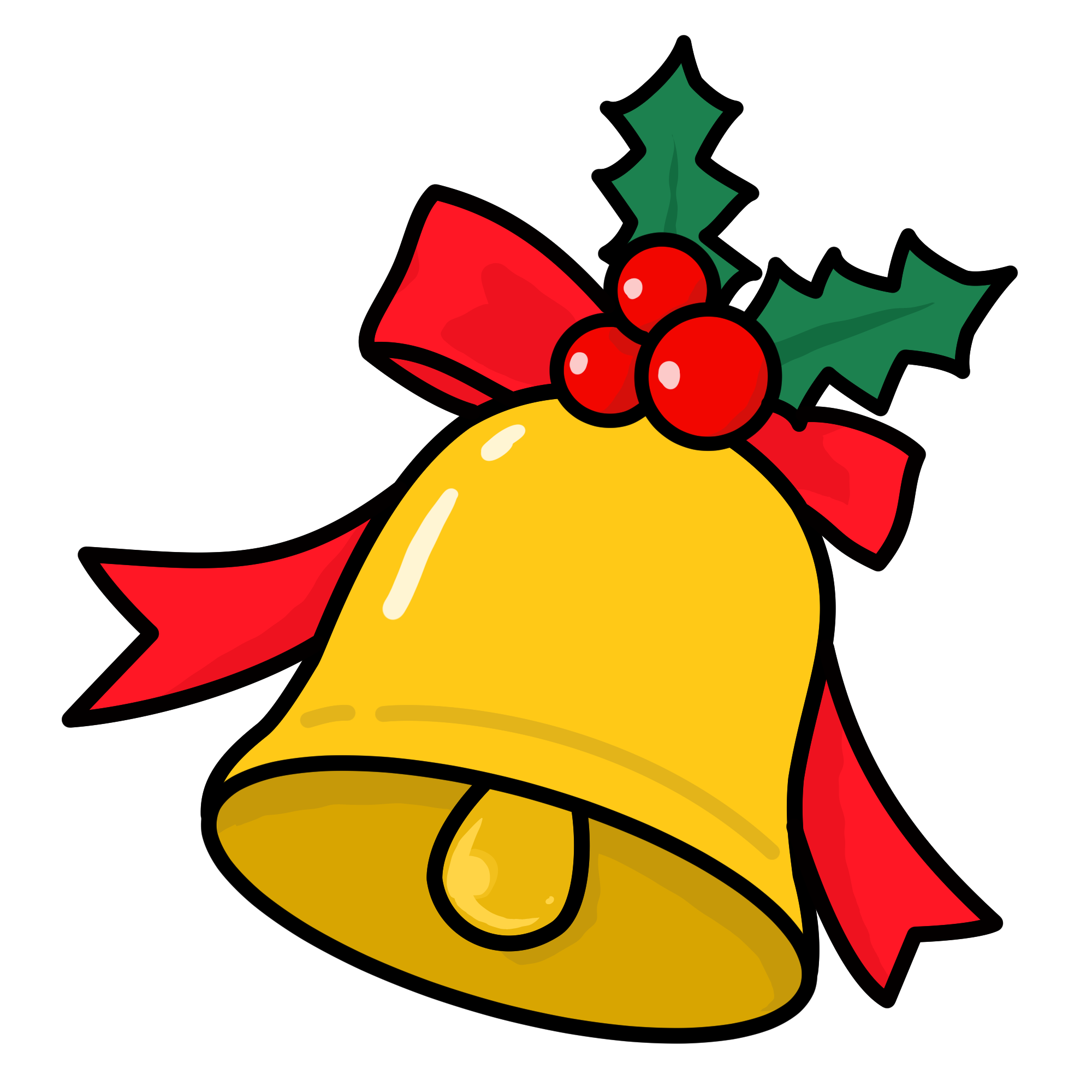 クリスマスベルのシンプルイラスト｜柊とリボンのかわいい無料素材