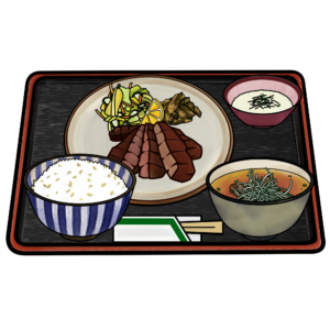 牛タン定食セットのイラスト｜仙台名物素材
