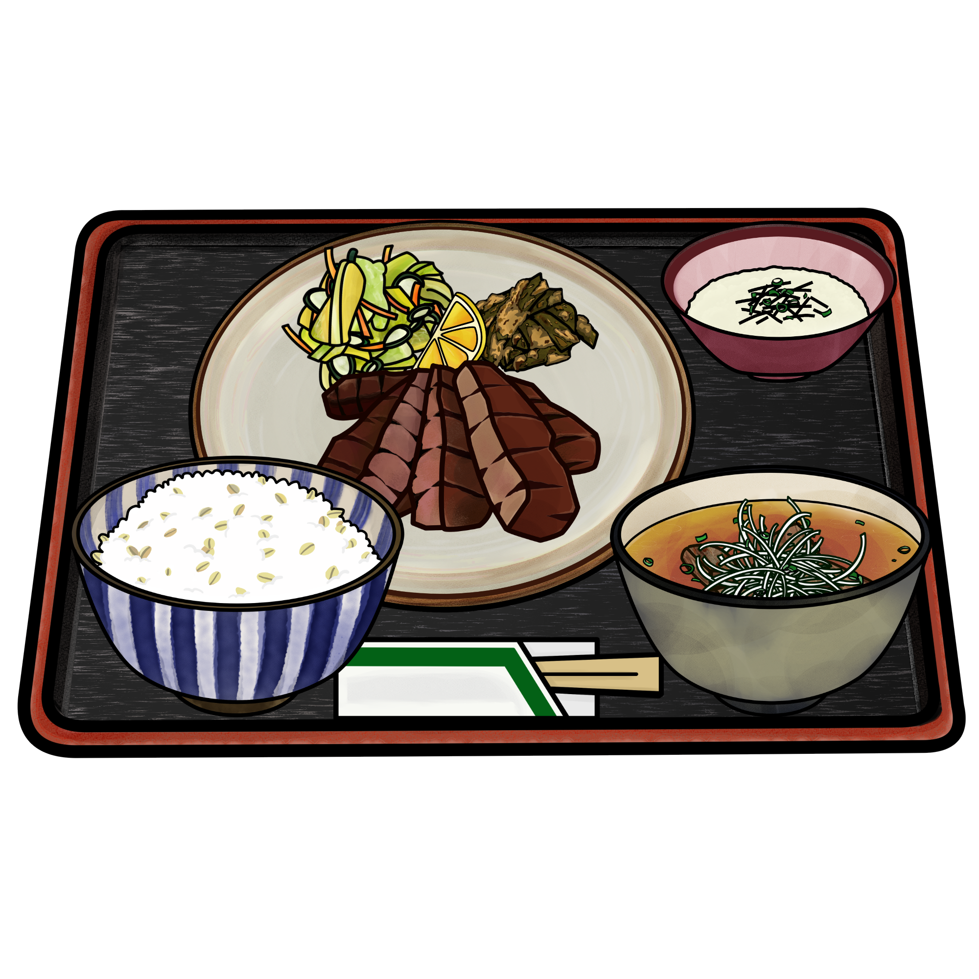 牛タン定食セットのイラスト｜仙台名物素材