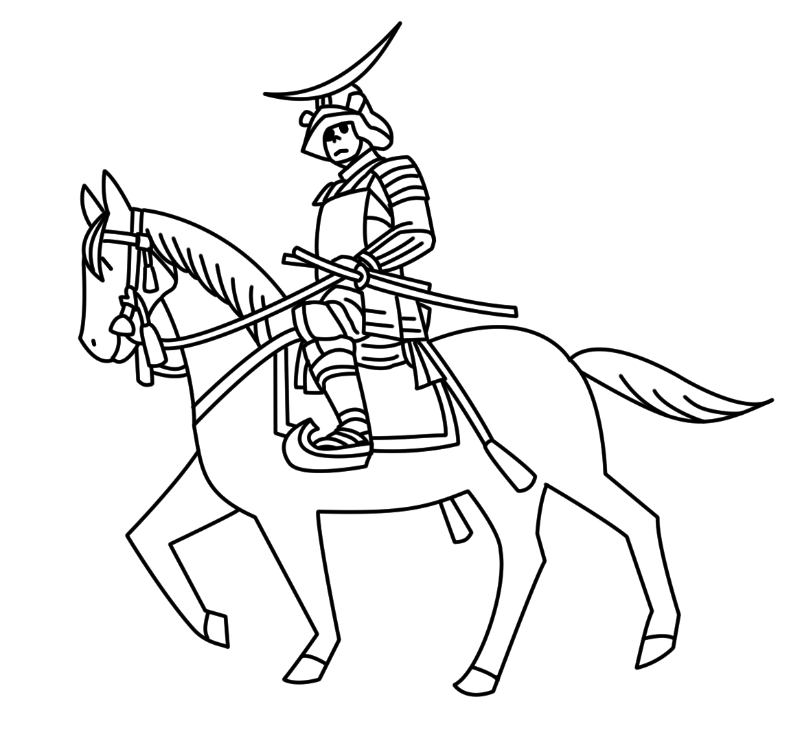 伊達政宗騎馬像の線画イラスト｜宮城・歴史素材